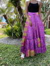 Summer Purple Floral Beach Maxi Skirt Patchwork Boho Skirt Dress S/M