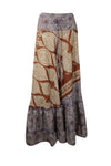 Womens Dark Brown Floral Beach Maxi Skirt Patchwork Boho Skirt Dress S/M