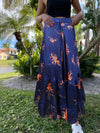 Womens Azure Blue Floral Beach Maxi Skirt Patchwork Boho Skirt Dress S/M