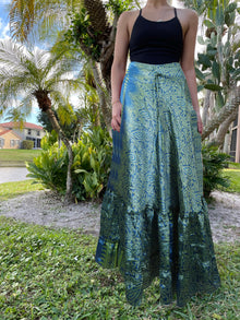  Bohemian Teal Blue Floral Beach Maxi Skirt Stylish Boho Skirt Dress S/M