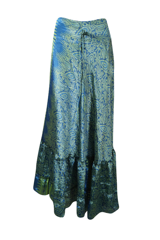 Bohemian Teal Blue Floral Beach Maxi Skirt Stylish Boho Skirt Dress S/M