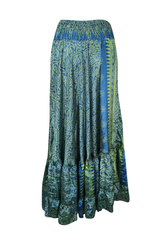 Bohemian Teal Blue Floral Beach Maxi Skirt Stylish Boho Skirt Dress S/M