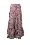 Womens Berry Red Floral Beach Maxi Skirt Patchwork Boho Skirt Dress S/M