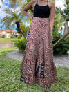 Womens Berry Red Floral Beach Maxi Skirt Patchwork Boho Skirt Dress S/M