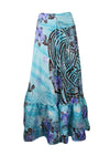 Women's Flowy Maxi Skirt Sky Blue Purple Floral Stylish Boho Skirt Dress S/M