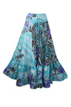 Women's Flowy Maxi Skirt Sky Blue Purple Floral Stylish Boho Skirt Dress S/M