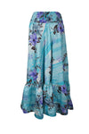 Women's Flowy Maxi Skirt Sky Blue Purple Floral Stylish Boho Skirt Dress S/M