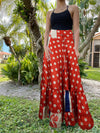 Bohemian Rose Red Dot Print Beach Maxi Skirt Stylish Boho Skirt Dress S/M