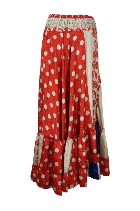 Bohemian Rose Red Dot Print Beach Maxi Skirt Stylish Boho Skirt Dress S/M