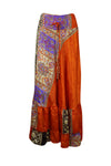 Womens Bright Orange Floral Maxi Skirt Boho Ruffle Long Skirt ML