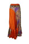 Womens Bright Orange Floral Maxi Skirt Boho Ruffle Long Skirt ML