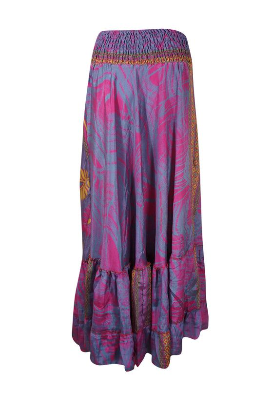 Summer Iris Purple Floral Beach Maxi Skirt Patchwork Boho Skirt Dress M/L