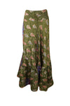 Womens Olive Green Floral Beach Maxi Skirt Tiered Ruffle Boho Skirt ML