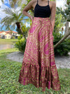 Summer Mulberry Pink Floral Beach Maxi Skirt Patchwork Boho Skirt Dress ML