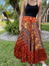 Womens Bright Orange Floral Maxi Skirt Boho Ruffle Long Skirt ML