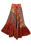 Womens Bright Orange Floral Maxi Skirt Boho Ruffle Long Skirt ML