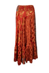 Women's Flowy Maxi Skirt Orange Floral Maxi Skirt Boho Ruffle Long Skirt ML