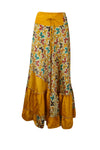 Womens Gold Orange Floral Maxi Skirt Boho Ruffle Long Skirt ML