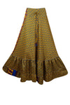 Womens Yellow Blue  Floral Maxi Skirt Boho Ruffle Long Skirt ML