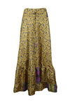 Womens Olive Green Purple Floral Maxi Skirt Boho Ruffle Long Skirt ML