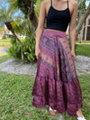 Summer Iris Purple Floral Beach Maxi Skirt Patchwork Boho Skirt Dress M/L