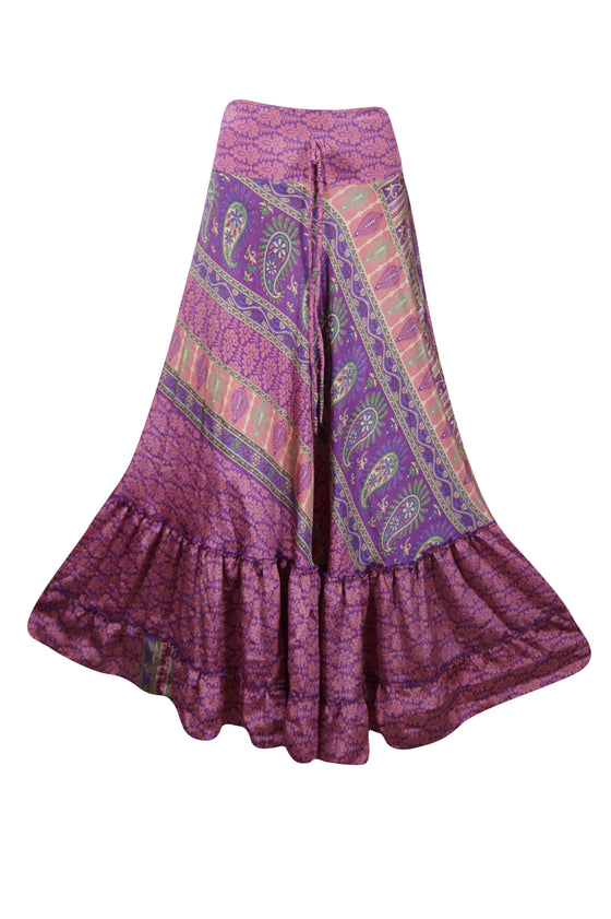 Summer Iris Purple Floral Beach Maxi Skirt Patchwork Boho Skirt Dress M/L