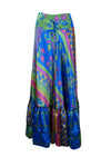 Womens Blue, Green Floral Beach Maxi Skirt Tiered Ruffle Boho Skirt ML