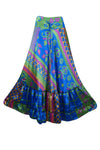 Womens Blue, Green Floral Beach Maxi Skirt Tiered Ruffle Boho Skirt ML