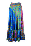 Womens Blue, Green Floral Beach Maxi Skirt Tiered Ruffle Boho Skirt ML