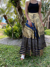 Womens Off White, Blue Floral Maxi Skirt Boho Ruffle Long Skirt ML