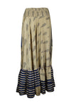 Womens Off White, Blue Floral Maxi Skirt Boho Ruffle Long Skirt ML