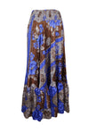 Womens Blue, Brown Floral Beach Maxi Skirt Tiered Ruffle Boho Skirt ML