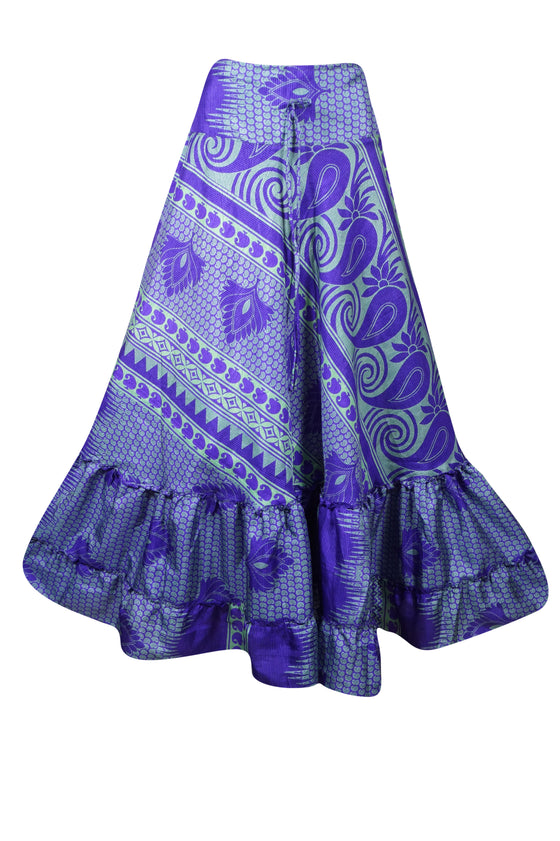 Bohemian Purple Floral  Long Skirt Pink Floral Festive Maxi Skirt ML