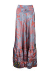 Summer Gray Red Patch  Beach Maxi Skirt Patchwork Boho Skirt Dress ML