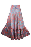 Summer Gray Red Patch  Beach Maxi Skirt Patchwork Boho Skirt Dress ML