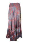 Summer Gray Red Patch  Beach Maxi Skirt Patchwork Boho Skirt Dress ML