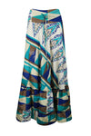 Womens Blue, White Floral Beach Maxi Skirt Tiered Ruffle Boho Skirt ML