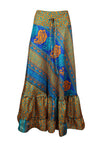 Womens Blue, Orange Floral Beach Maxi Skirt Tiered Ruffle Boho Skirt ML