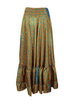 Womens Blue, Orange Floral Beach Maxi Skirt Tiered Ruffle Boho Skirt ML