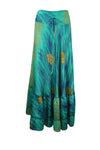 Womens Sea Green Floral Beach Maxi Skirt Tiered Ruffle Boho Skirt ML