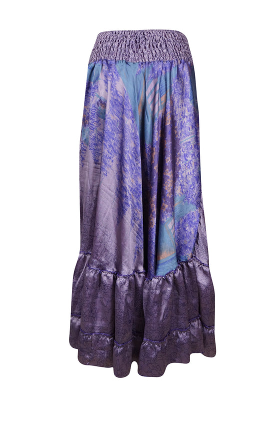 Womens Stylish  Purple Beach Maxi Skirt Tiered Ruffle Boho Skirt ML