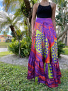 Summer Bright Purple Floral Beach Maxi Skirt Patchwork Boho Skirt Dress ML