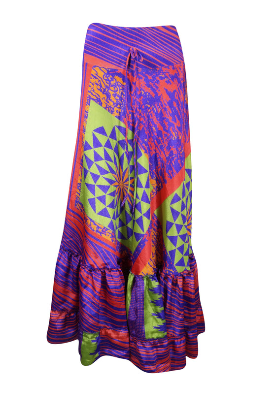 Summer Bright Purple Floral Beach Maxi Skirt Patchwork Boho Skirt Dress ML