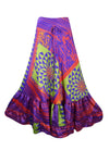 Summer Bright Purple Floral Beach Maxi Skirt Patchwork Boho Skirt Dress ML