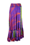 Summer Bright Purple Floral Beach Maxi Skirt Patchwork Boho Skirt Dress ML