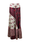 Summer Dark Red Floral Beach Maxi Skirt Patchwork Boho Skirt Dress M/L