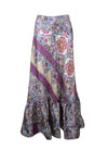 Summer Pink Blue Floral Beach Maxi Skirt Patchwork Boho Skirt Dress M/L