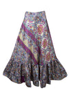 Summer Pink Blue Floral Beach Maxi Skirt Patchwork Boho Skirt Dress M/L