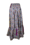 Summer Pink Blue Floral Beach Maxi Skirt Patchwork Boho Skirt Dress M/L