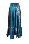 Womens Blue Yellow Floral Beach Maxi Skirt Tiered Ruffle Boho Skirt ML